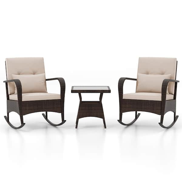 Costway Brown 3-Piece Metal Rectangle 20 in. Outdoor Bistro Set with CushionGuard Beige