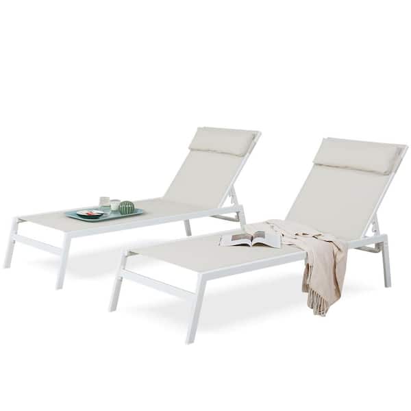 cenadinz Outdoor Chaise Lounge Adjustable Patio Reclining Lounger Chair with Removable Headrest