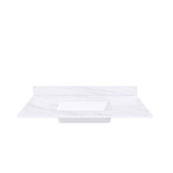43 in. W x 22 in. D Engineered Stone White Rectangular Single Sink Bathroom Vanity Top in White
