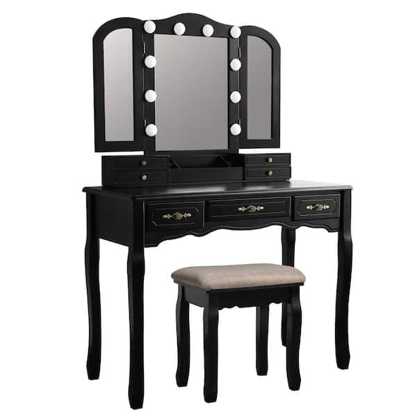 Veikous Black Tri Folding Mirror Vanity, Vanity Table Lights