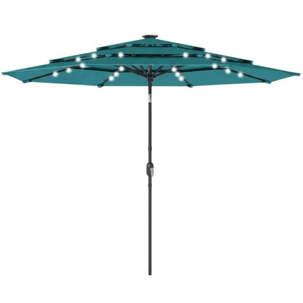 Teal Steel Patio Table Umbrella, Outdoor Market Umbrella with LED Solar Lights, Crank & Tilt Function, Waterproof price history on PriceWatchPro