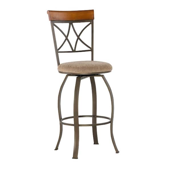 Masson Swivel 30 in. Cherry/Bronze High Back Metal Bar Stool with Fabric Seat
