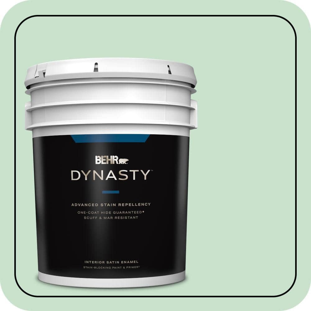 BEHR DYNASTY 5 gal. #M410-2 Wishful Green Satin Enamel Interior  Stain-Blocking Paint \u0026 Primer 765005 - The Home Depot, image size:1000x1000