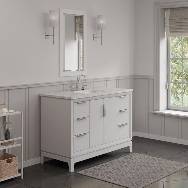 Elizabeth Collection 48 in. Bath Vanity in Pure White With Vanity Top in Carrara White Marble - Vanity Only