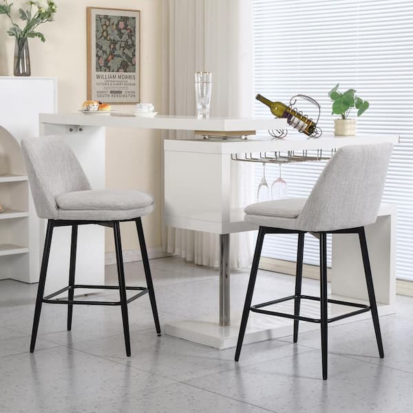 Bertis Modern 35.8 in. H Seat Height Off White 360° Metal Swivel Upholstered Bar Stools, (Set of 2)