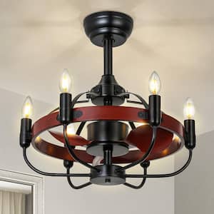 20 in. Indoor Farmhouse Ceiling Fan with Light, Flush Mount Chandelier Ceiling Fan for Living Room-Dark Walnut