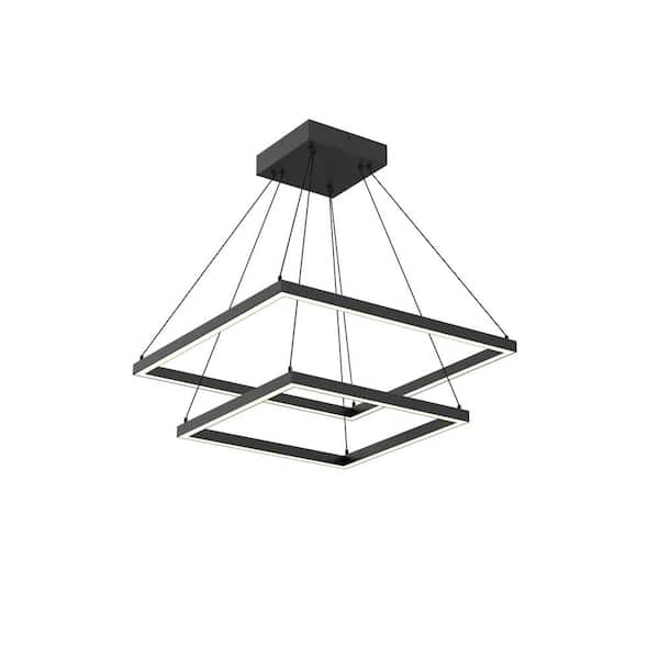 KUZCO Piazza 24 in. 2-Light 87-Watt Black Integrated LED Chandelier