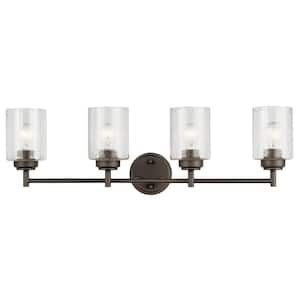 Winslow 30 in. 4-Light Olde Bronze Contemporary Bathroom Vanity Light with Seeded Glass Shade