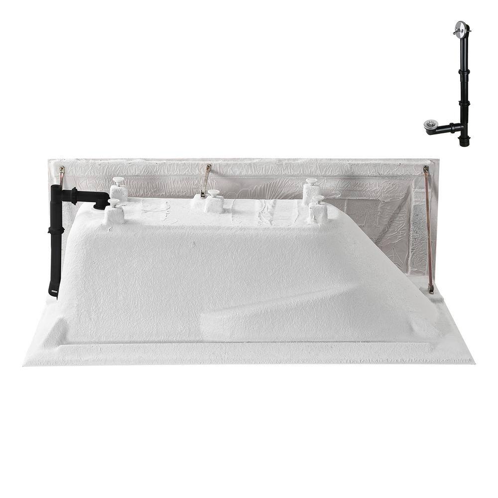 Glossy White Acrylic Rectangular Alcove Bathtub with Chrome Drain