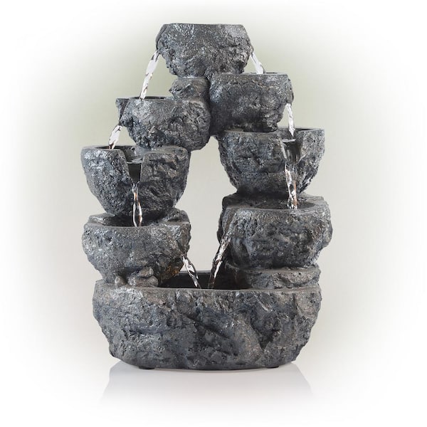 Alpine Corporation 14 in. Tall Tabletop 5-Tier Cascading Waterfall Fountain with LED Lights