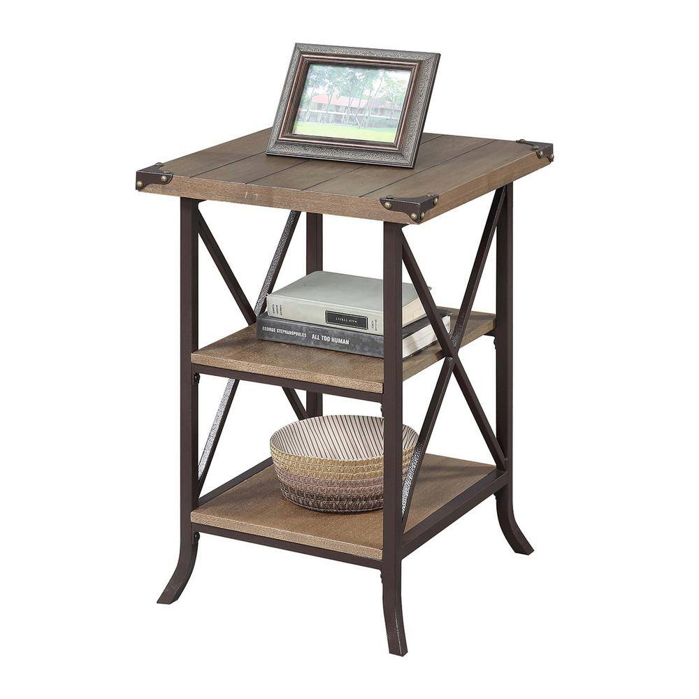 Brookline Driftwood & Brown Metal End Table with Storage