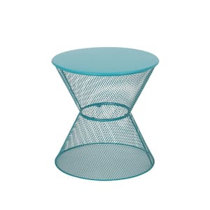 Nevada 18.25 in. Matte Teal Round Metal Patio Outdoor Side Table