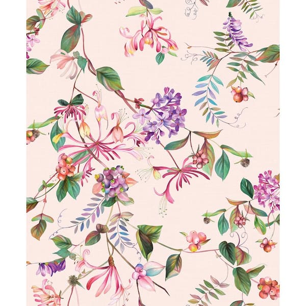 Unbranded Flora Collection Pink Summer Floral Bouquet Matte Finish Non-Pasted Vinyl on Non-Woven Wallpaper Sample