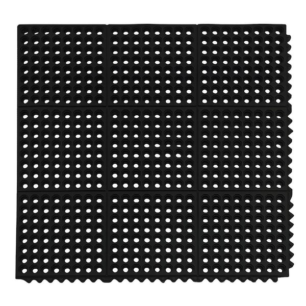 36 x 36 in. Interlocking Rubber Floor Mat Non-Slip Outdoor Shower Pool Drainage Mat in Black