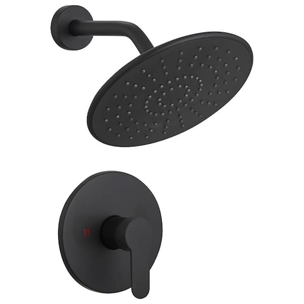 BWE 1-Spray Pattern Single Handle with 2.5 GPM 9 in. Wall Mount Fixed Shower Head in Matte Black (Valve Included)