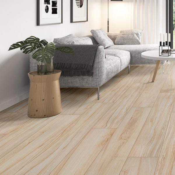Floor & Decor | Woodville Natural Wood Plank Porcelain Tile, 12 x 59, Beige, 10 mm Thick
