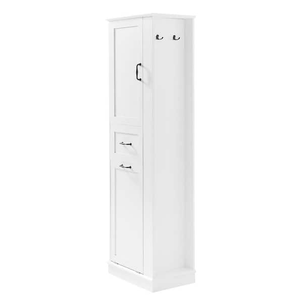 20.3 in. W x 13.8 in. D x 63.8 in. H White Linen Cabinet with Side Hooks and Tilt-Out Laundry Hamper