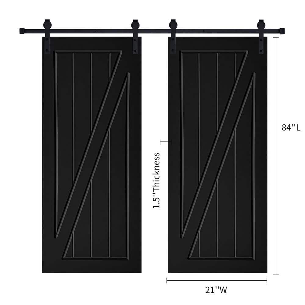 Double Modern Z Frame 21 in. x 84 in. MDF Black Barn Sliding Door With Hardware kit price history on PriceWatchPro