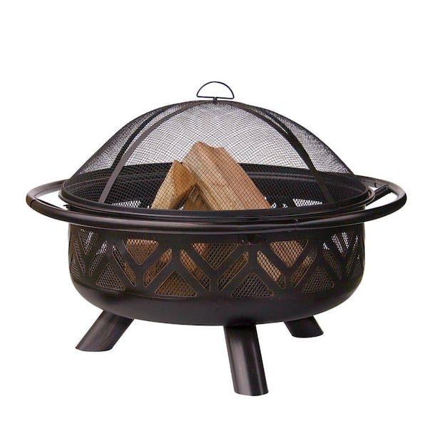 Endless Summer 30 in. D Oil Rubbed Bronze Finish Geometric Design Wood Burning Fire Pit