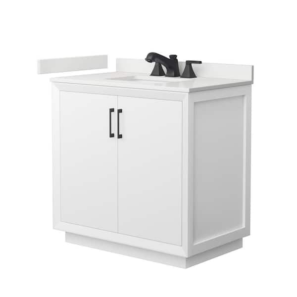 Wyndham Collection Strada 36 in. W x 22 in. D x 35 in. H Single Bath Vanity in White with White Quartz Top