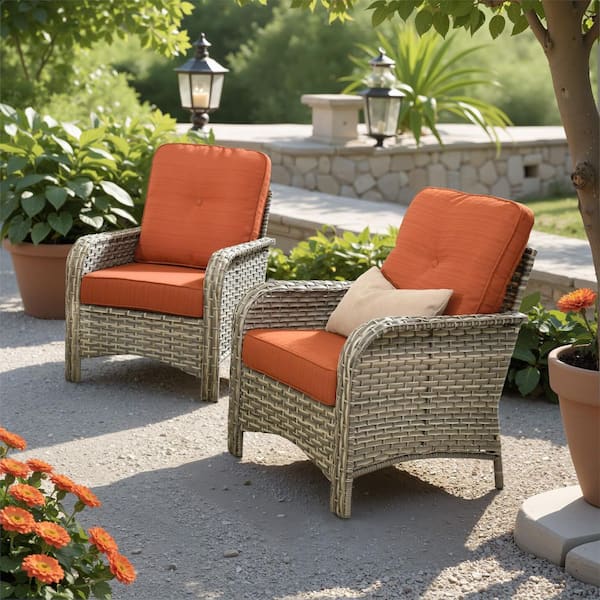 Moda Wicker Outdoor Couch Patio Sofa with Orange Red Cushions
