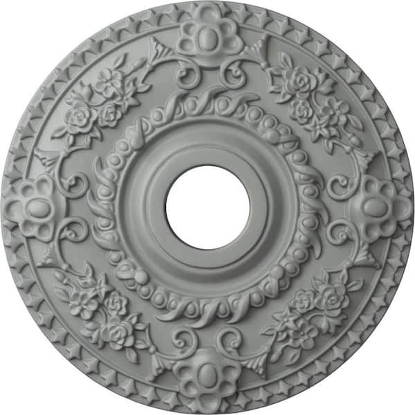 Ekena Millwork 18" x 3-1/2" ID x 1-1/2" Rose Urethane Ceiling Medallion (Fits Canopies upto 7-1/4"), Primed White