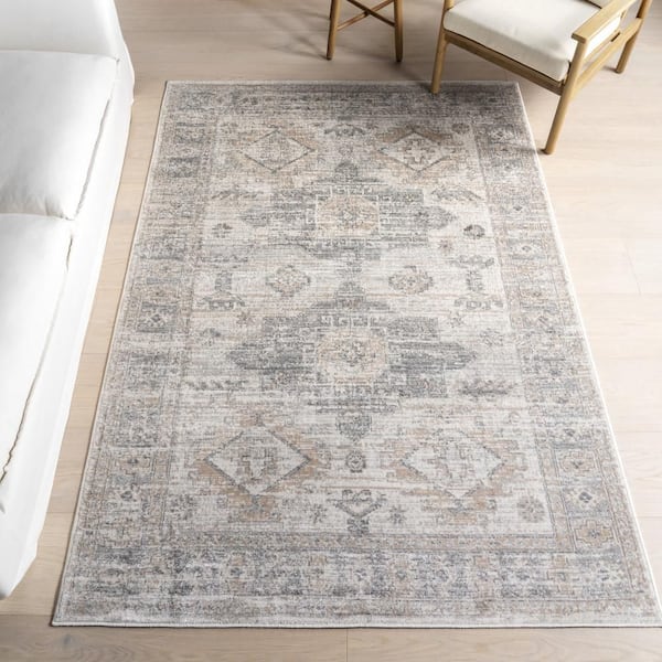 Rowyn Medallion Grey 6.7 ft. x 9 ft. Indoor Area Rug