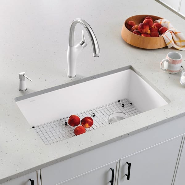 Diamond Silgranit 33.5 in. Drop-In/Undermount Single Bowl Soft White Granite Composite Kitchen Sink