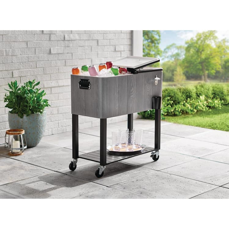StyleWell 80 Qt. Gray Woodgrain Cooler with Black Home Depot