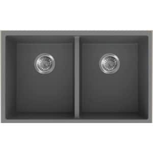 Granite Grey Granite Composite 30 in. W Double Bowl Undermount Kitchen Sink