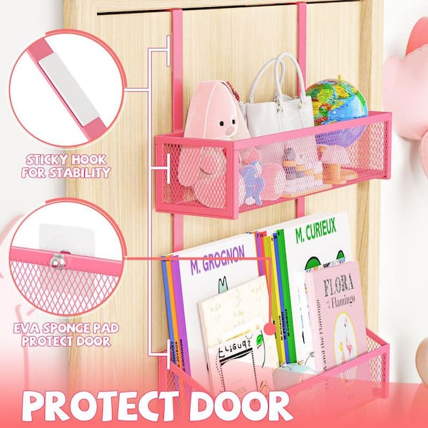 Wudkey Over The Door Hooks Organizer, 3-Tier Pink Stainless Steel