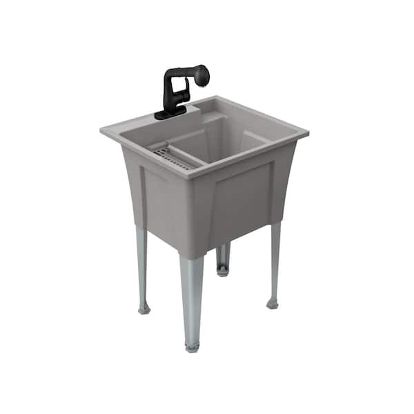 All in One 24 in. Freestanding Laundry/Utility Sink Granite with Black Faucet and Steel Legs