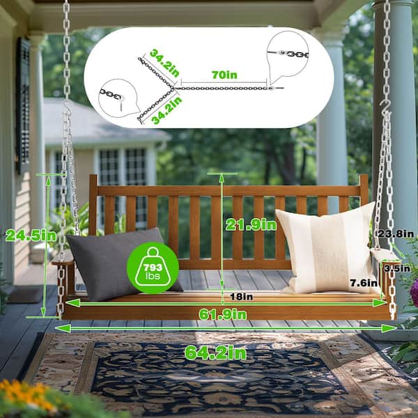 VEIKOUS 5 ft. Outdoor Wooden Patio Porch Swing with Chains