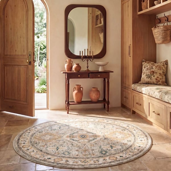 Aspen Moss/Ivory 9 ft. x 9 ft. Border Round Area Rug