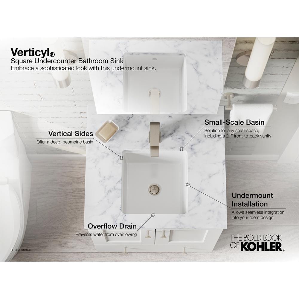 White Ceramic 11" Square Undermount Bathroom Sink