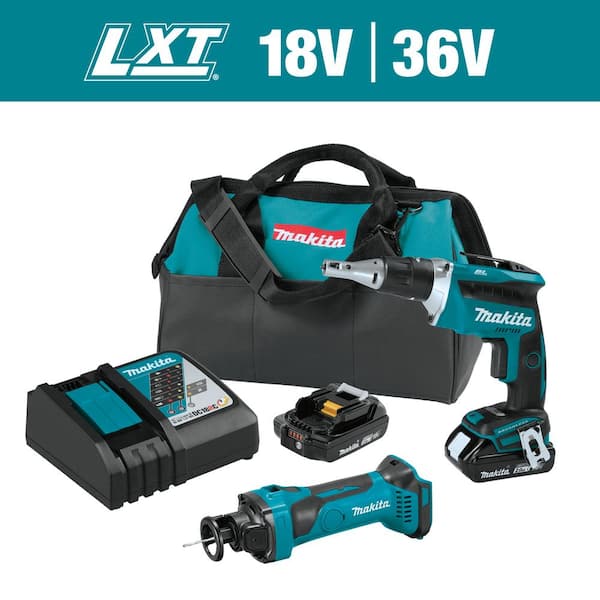Makita 18V 2.0Ah LXT Lithium-Ion Compact Cordless Combo Kit (2-Piece) (Brushless Drywall Screwdriver/ Cut-Out Tool)