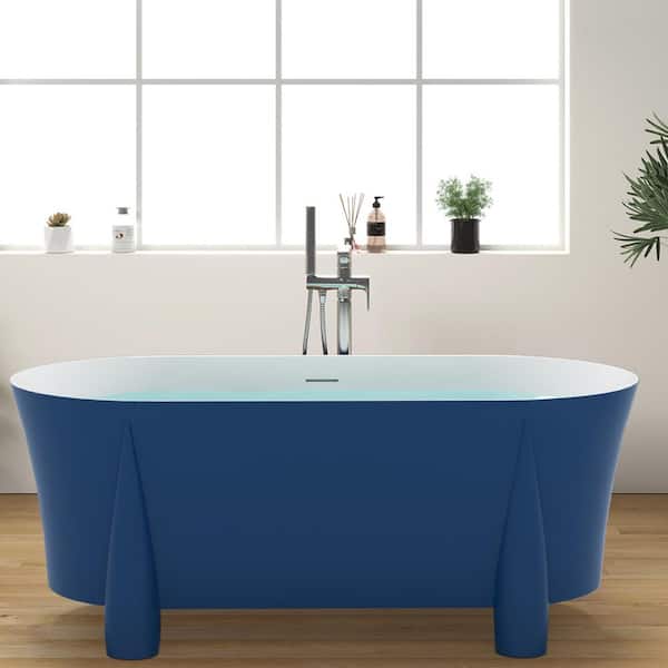 Mokleba 59 in. Acrylic Double Ended Flatbottom with Foot Non-Whirlpool Bathtub Freestanding Soaking Bathtub in Blue