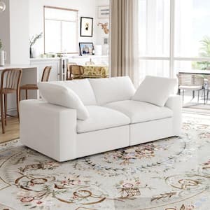 82.66 in. W Square Arm Linen 2-Seater Oversized Modular Free Combination Sofa in White with Ottoman