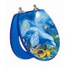 Round Wood Toilet Seat With 3D Dolphin Family Lenticular Design – High-Gloss Coating, Chrome Hinges, Easy Install For 16.5-Inch Bowls