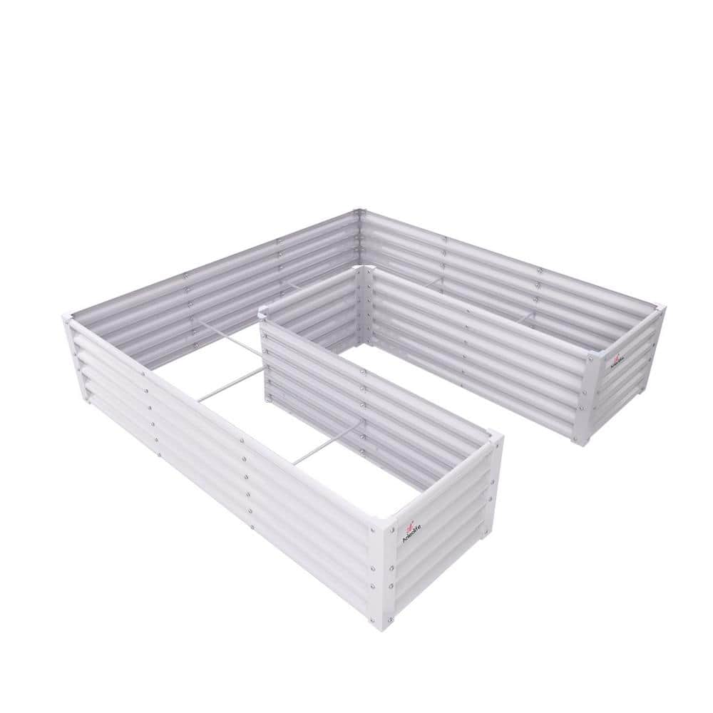 Antique White Metal U-Shaped Galvanized Outdoor Raised Garden Beds, Planter