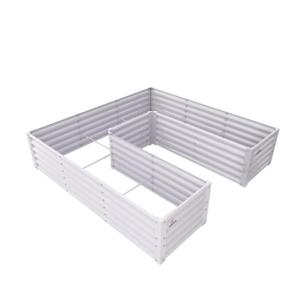 Unbranded Antique White Metal U-Shaped Galvanized Outdoor Raised Garden Beds, Planter Box for Planting Vegetables Flowers Herb