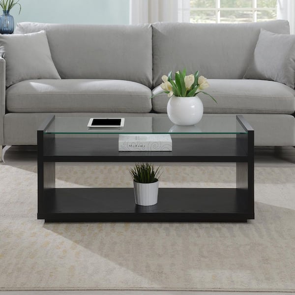Northfield Admiral 42 in. W Black Rectangle Glass Coffee Table with Shelves
