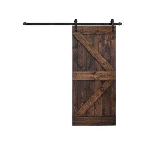 K Series 36 in. x 84 in. DIY Kona Coffee Finished Knotty Pine Wood Sliding Barn Door with Hardware Kit