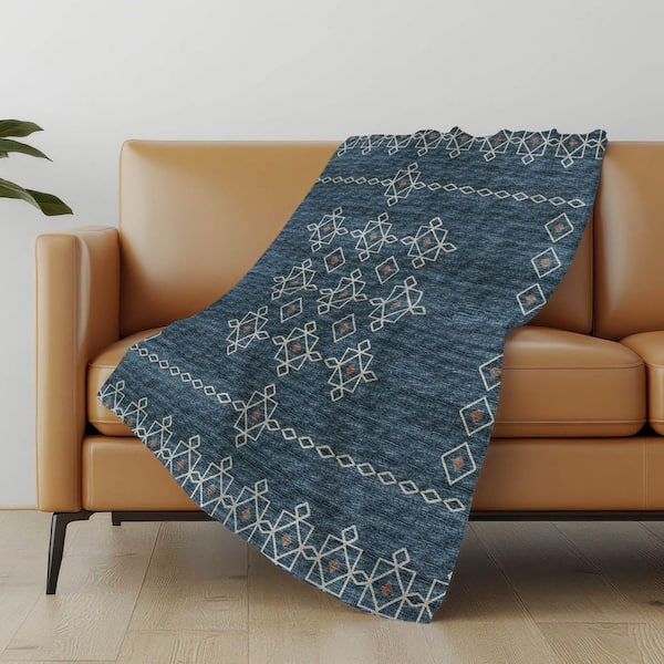 Premium Machine Washable ASB109 Blue 50 in. x 70 in. Sherpa Throw Blanket