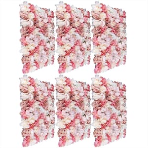 6-Piece 23.62 in. x 15.74 in. White and Pink Artificial Rose Flower Wall Panel for Wedding Decor