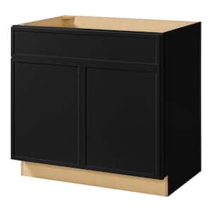 Leyton 36 in. W x 24 in. D x 34.5 in. H Ready to Assemble Plywood Slim Shaker Sink Base Kitchen Cabinet in Raven Black