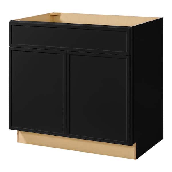 Leyton 36 in. W x 24 in. D x 34.5 in. H Ready to Assemble Plywood Slim Shaker Sink Base Kitchen Cabinet in Raven Black