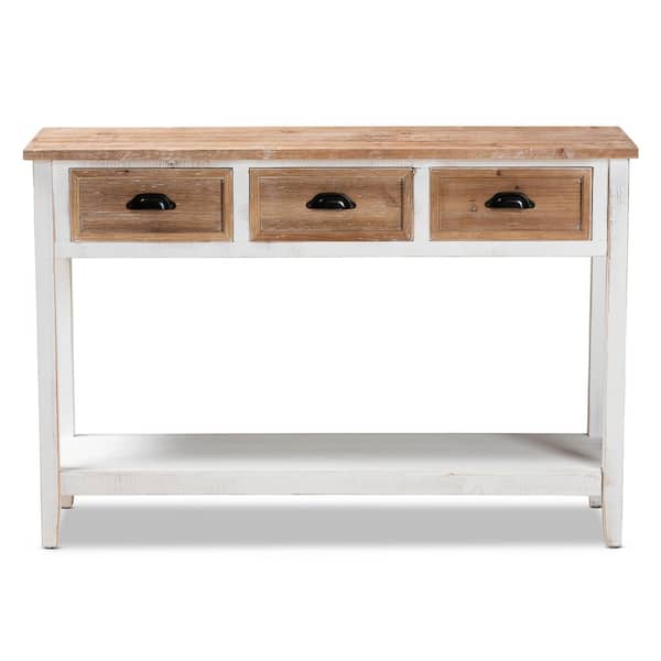 Baxton Studio Benedict 47.2 in. White and Oak Rectangle Wood Console Table