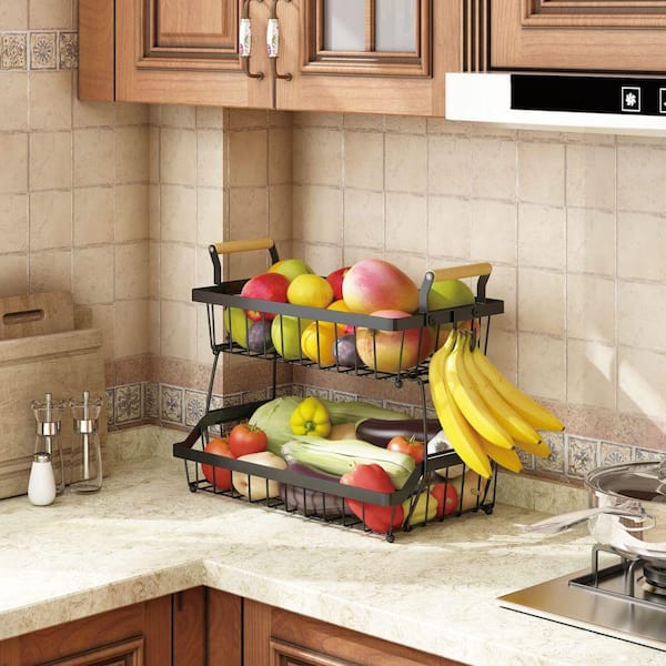 OLUMAT Two Tier Black Fruit Baskets