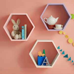 Hexagon Pastel Colored Floating Wall Shelves (Set of 3)